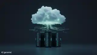 Selbstgehostete Cloud-Infrastruktur mit Servern und digitaler Datenwolke